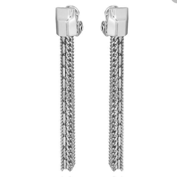 VINCE CAMUTO Silver-Tone Mixed Chain Tassel Clip-On Drop Earrings - Picture 1 of 6